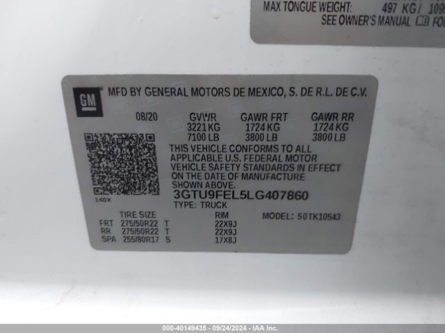 2020 GMC SIERRA 1500 3GTU9FEL5LG407860 Photo 8