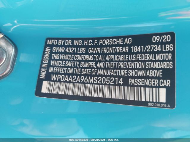 WP0AA2A96MS205214 Porsche 911 CARRERA
