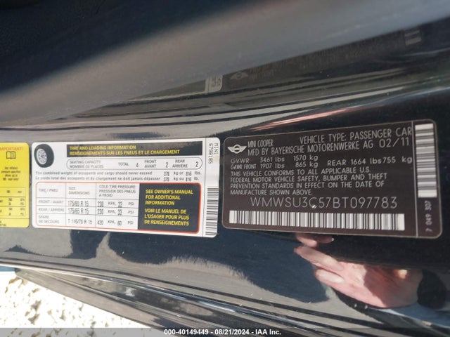 2011 MINI COOPER WMWSU3C57BT097783 Photo 8