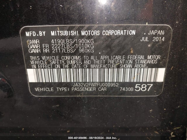 2015 MITSUBISHI LANCER JA32V2FW7FU000952 Photo 8