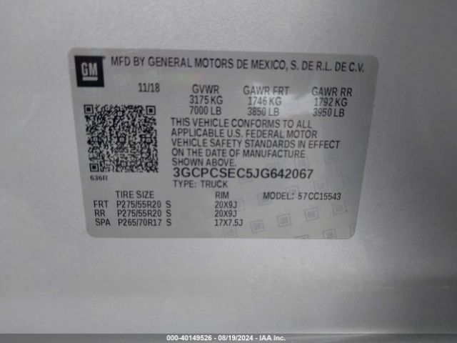 3GCPCSEC5JG642067 Chevrolet Silverado 1500 1lz