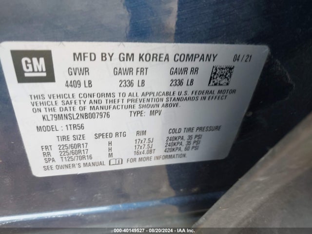 Chevrolet Trailblazer Awd Ls 2022 KL79MNSL2NB007976 Image 9