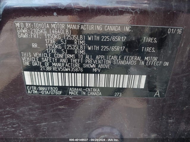 Toyota RAV4 LE 2016 2T3BFREV5GW435876 Image 9
