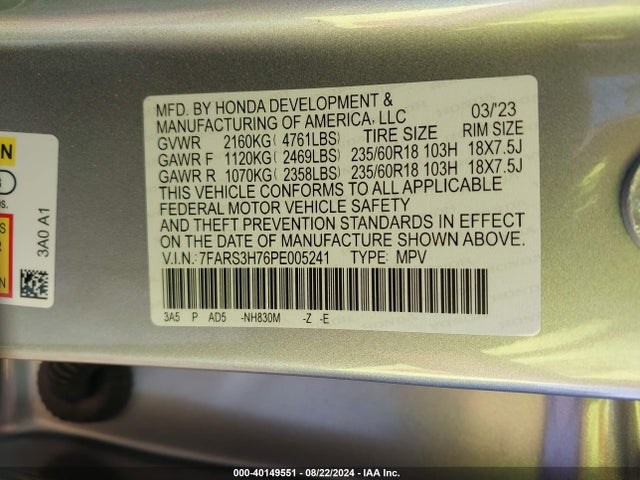 Honda Cr-v Ex-l 2wd 2023 7FARS3H76PE005241 Image 9