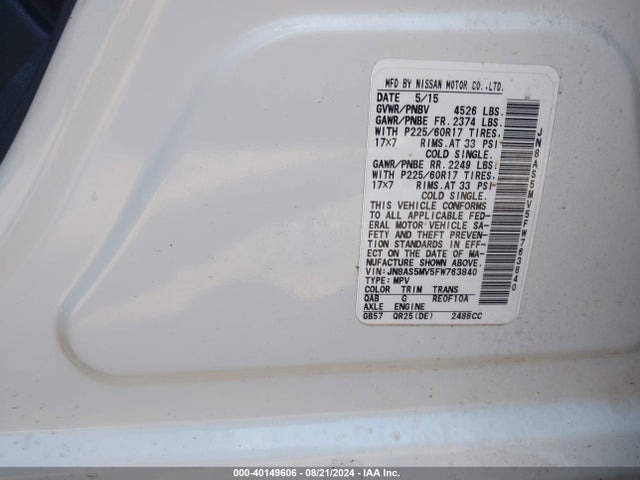 Nissan Rogue Select S 2015 JN8AS5MV5FW763840 Image 9