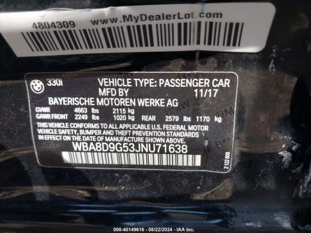 WBA8D9G53JNU71638 BMW 330i Xdrive