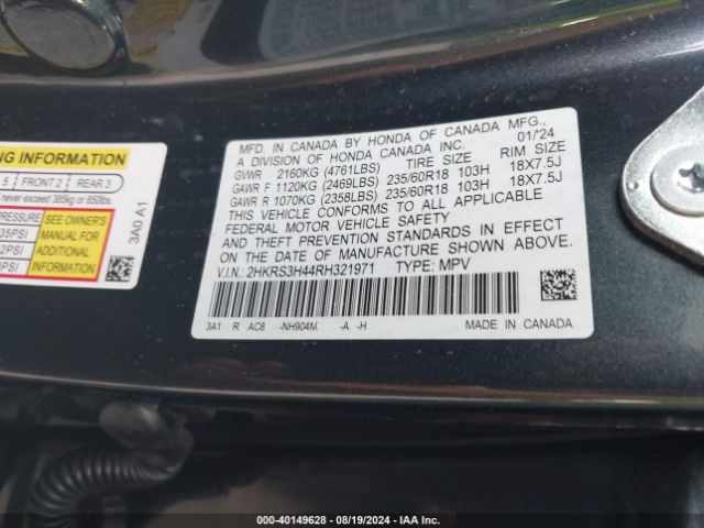 2HKRS3H44RH321971 Honda Cr-v Ex 2wd