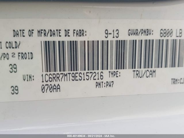 1C6RR7MT9ES157216 RAM 1500 Sport