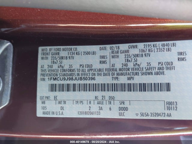 Ford Escape Titanium 2018 1FMCU9J98JUB50396 Image 9