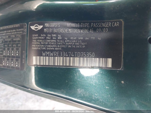 2004 MINI COOPER WMWRE33474TD75350 Photo 8