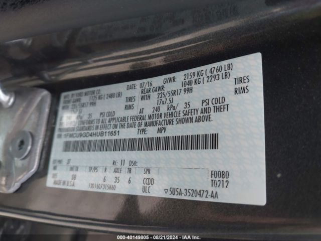 1FMCU9GD4HUB11651 Ford ESCAPE SE