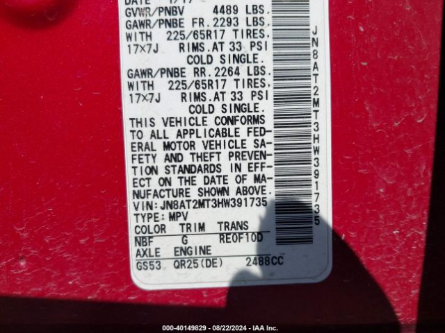 JN8AT2MT3HW391735 Nissan ROGUE SV