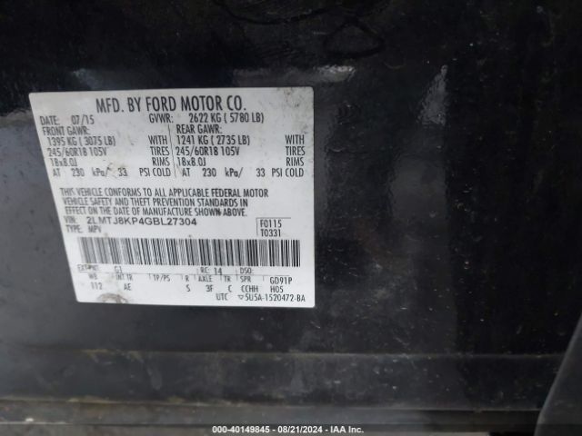 2LMTJ8KP4GBL27304 Lincoln Mkx Select