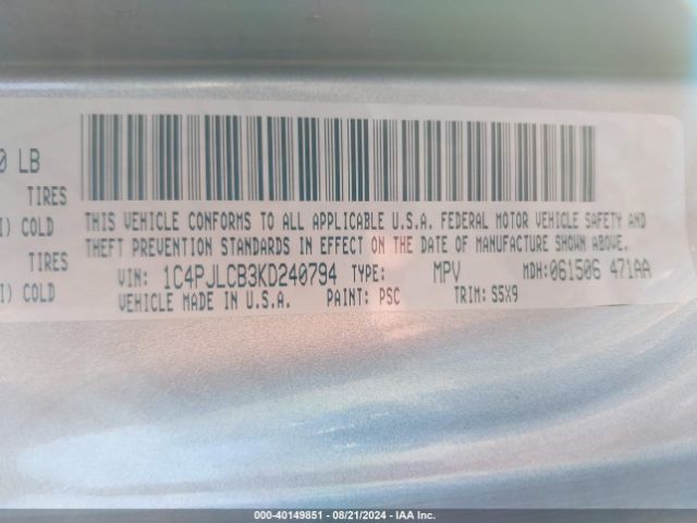 1C4PJLCB3KD240794 Jeep Cherokee Latitude Fwd