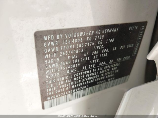 WVGAV7AX9GW087281 Volkswagen Tiguan R-line