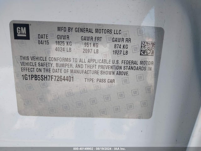 Chevrolet Cruze Ls Manual 2015 1G1PB5SH7F7264401 Image 9