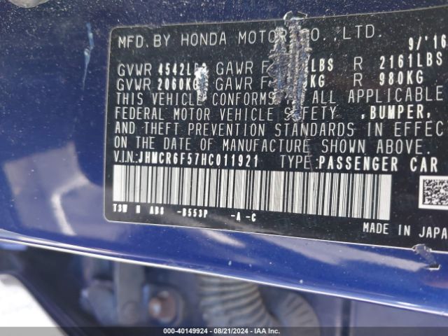 JHMCR6F57HC011921 Honda Accord Hybrid Ex-l
