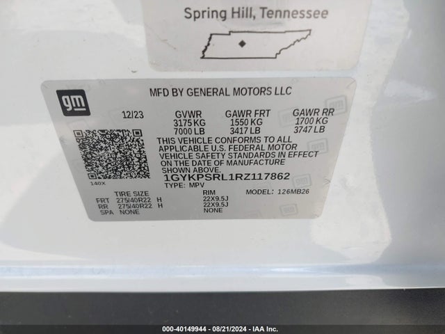 1GYKPSRL1RZ117862 Cadillac Lyriq Luxury W/1se