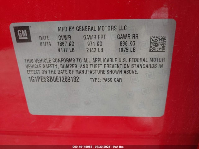 Chevrolet Cruze 2lt Auto 2014 1G1PE5SB0E7269182 Image 9