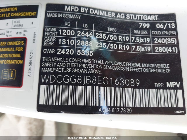 WDCGG8JB8EG163089 Mercedes-Benz Glk 350 4matic