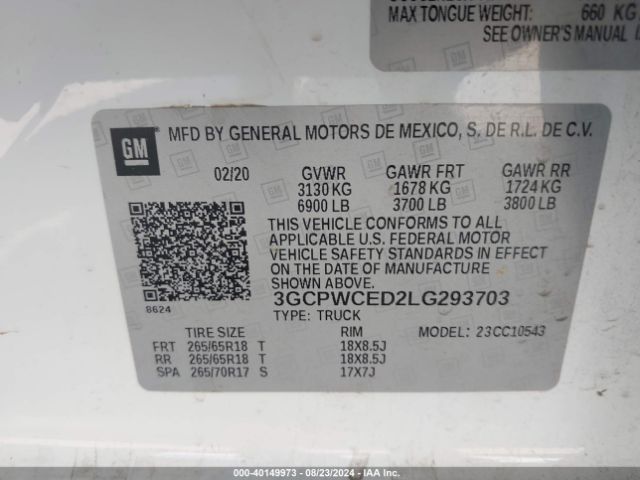 3GCPWCED2LG293703 Chevrolet Silverado 1500 2wd  Short Bed Lt
