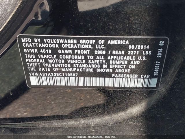 1VWAS7A33EC119597 Volkswagen Passat 1.8t Wolfsburg Edition