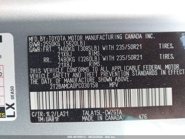 2T2BAMCA0PC030158 Lexus Rx 350 Luxury