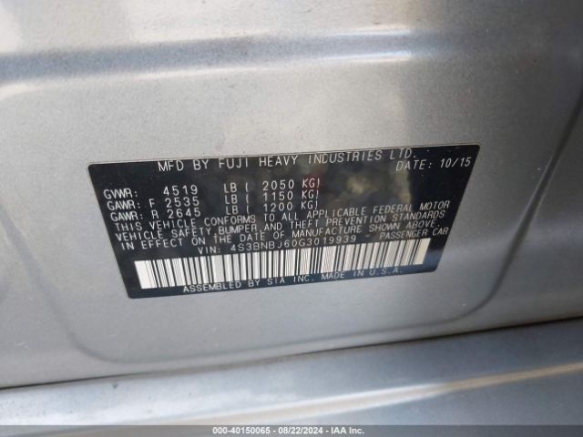 4S3BNBJ60G3019939 Subaru Legacy 2.5i Limited