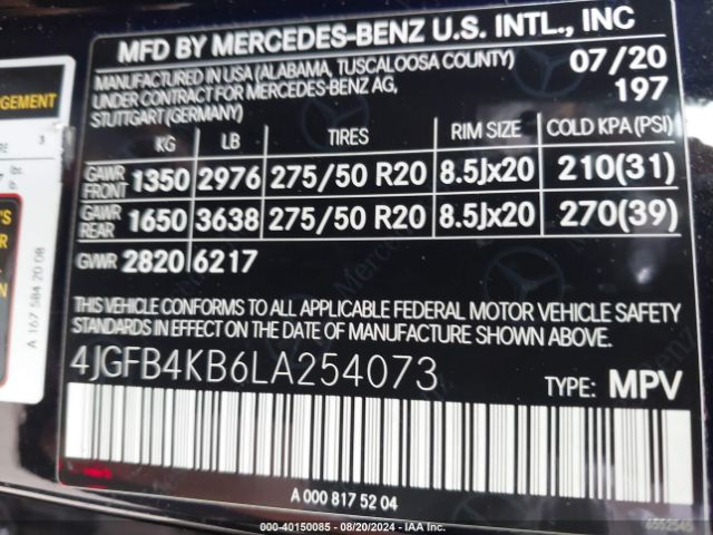 4JGFB4KB6LA254073 Mercedes-Benz Gle 350 4matic