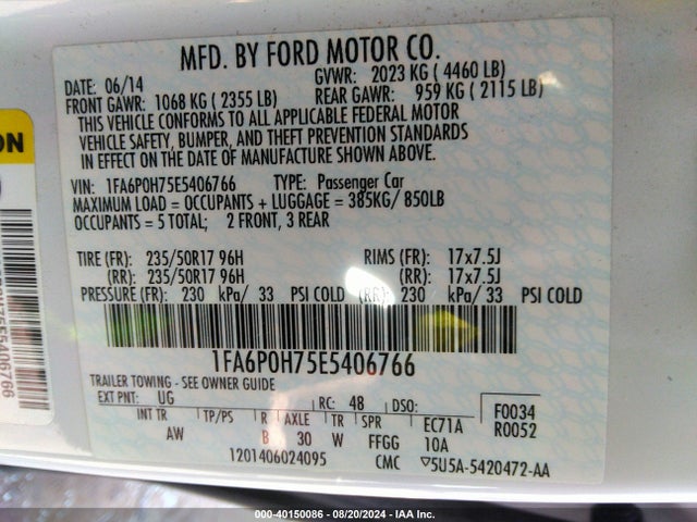 Ford FUSION SE 2014 1FA6P0H75E5406766 Image 9