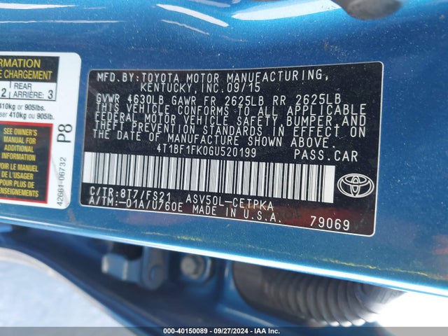 Toyota CAMRY SE 2016 4T1BF1FK0GU520199 Image 9