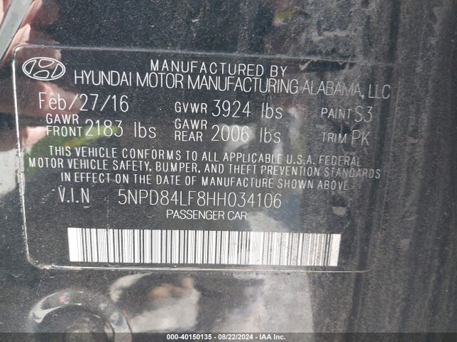 Hyundai ELANTRA SE 2017 5NPD84LF8HH034106 Image 9