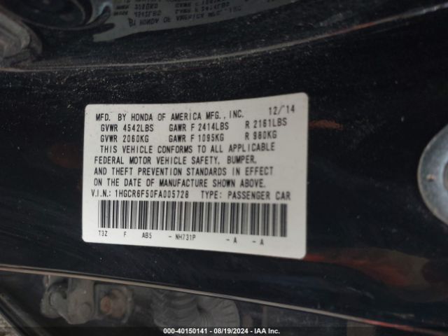 1HGCR6F50FA005728 Honda Accord Hybrid Ex-l