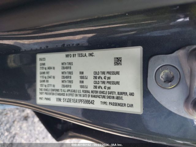5YJ3E1EA1PF599542 Tesla Model 3 Rear-wheel Drive