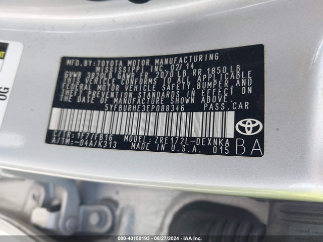 Toyota COROLLA LE 2014 5YFBURHE3EP088346 Image 9