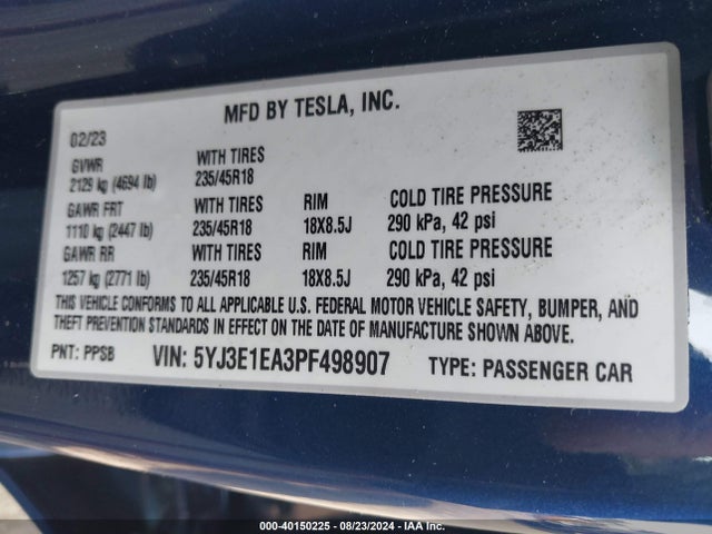2023 TESLA MODEL 3 5YJ3E1EA3PF498907 Photo 8