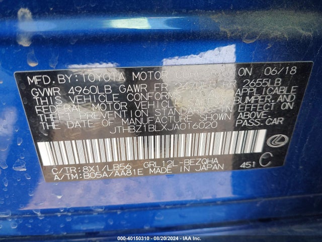 JTHBZ1BLXJA016020 Lexus Gs 350 F Sport