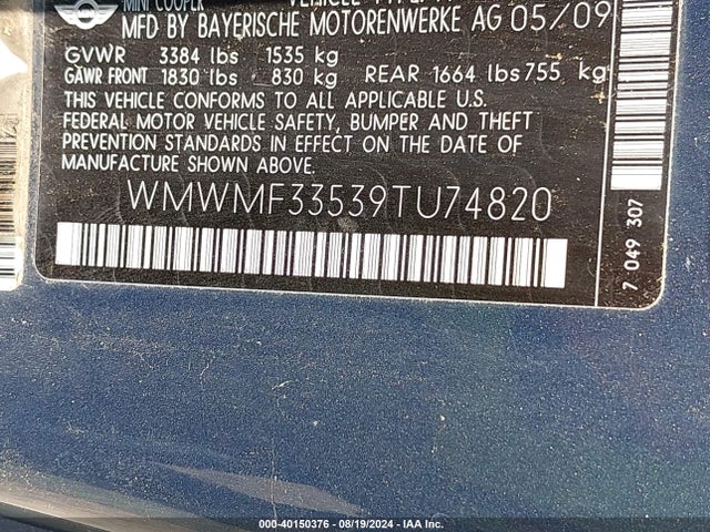 2009 MINI COOPER WMWMF33539TU74820 Photo 8