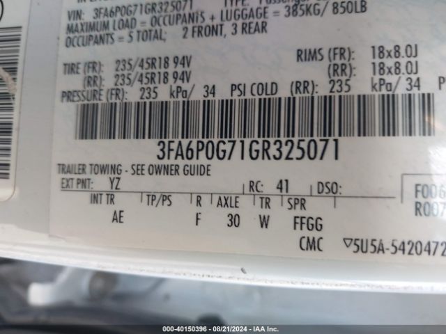 3FA6P0G71GR325071 Ford FUSION S