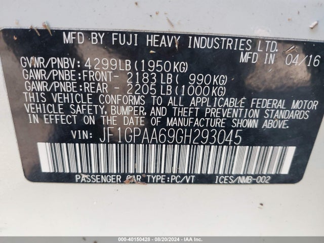 Subaru 2.0l na 2016 JF1GPAA69GH293045 Image 26