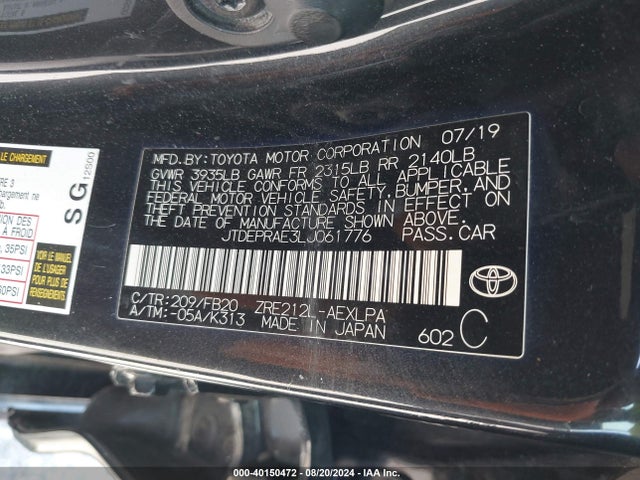 Toyota COROLLA LE 2020 JTDEPRAE3LJ061776 Image 9