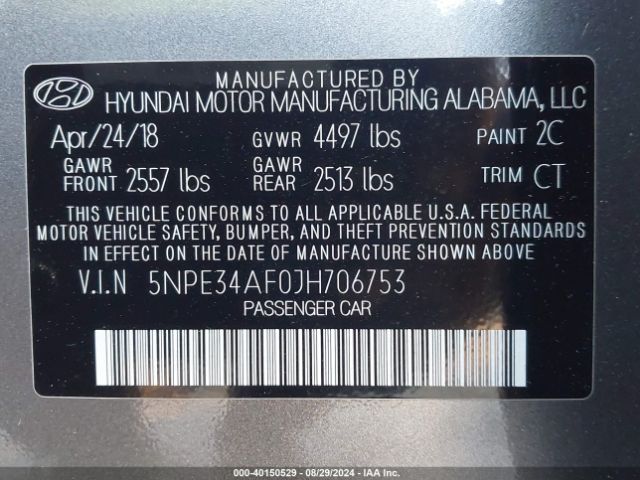 5NPE34AF0JH706753 Hyundai Sonata Sport+