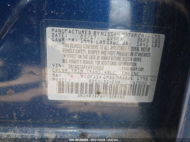 Nissan SENTRA SV 2017 3N1AB7APXHY328582 Image 9