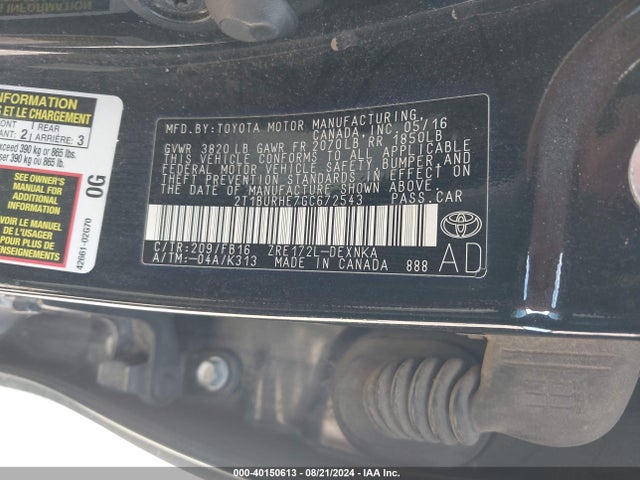 Toyota COROLLA LE 2016 2T1BURHE7GC672543 Image 9