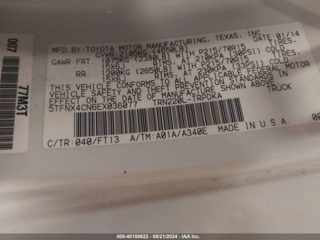 5TFNX4CN6EX036077 Toyota Tacoma