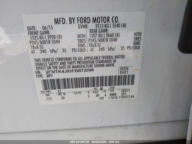 Ford EDGE SEL 2015 2FMTK4J93FBB72098 Image 9