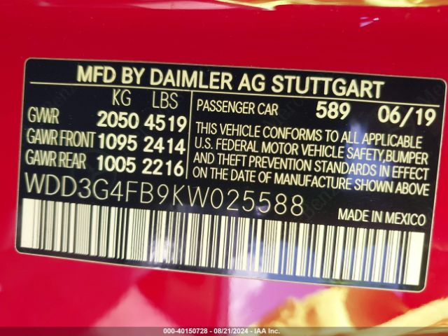 WDD3G4FB9KW025588 Mercedes-Benz A 220 4matic