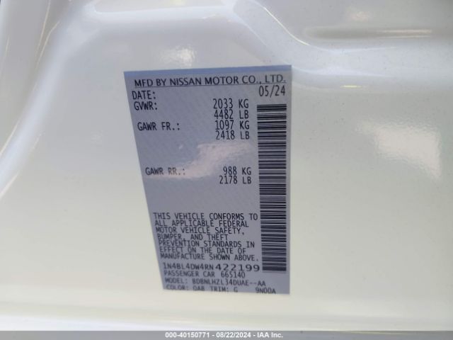 1N4BL4DW4RN422199 Nissan Altima Sv Intelligent Awd