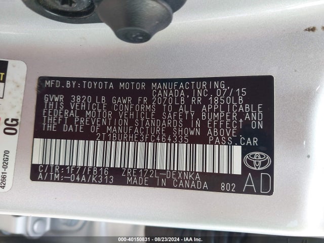 Toyota COROLLA LE 2015 2T1BURHE3FC464335 Image 9