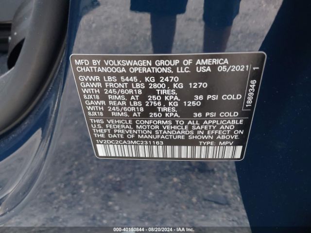 1V2DC2CA3MC231163 Volkswagen Atlas Cross Sport 2.0t Se